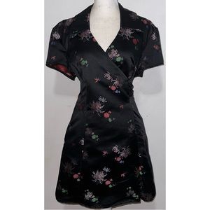 Vintage Oriental-Inspired Floral Mini Dress